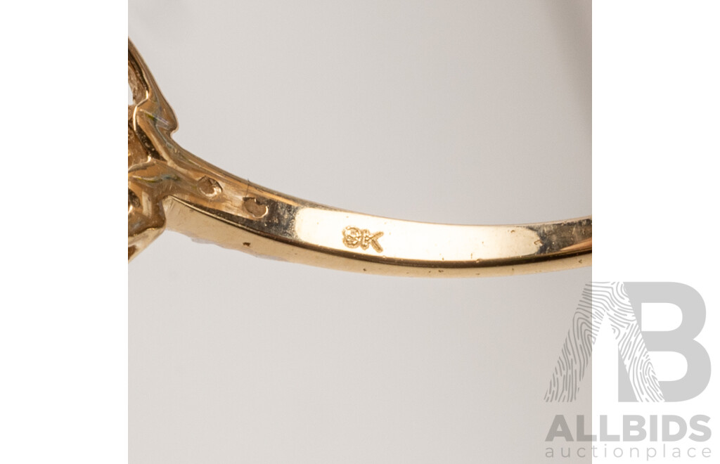 9ct Yellow Gold Natural Garnet, White Topaz & Diamond Ring with Valuation - Size N