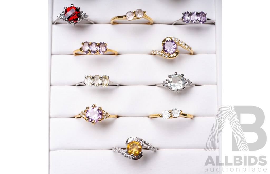 925 Sterling Silver Natural Gemstone Ring Parcel – 16 Rings (Mixed Gemstones & Designs)
