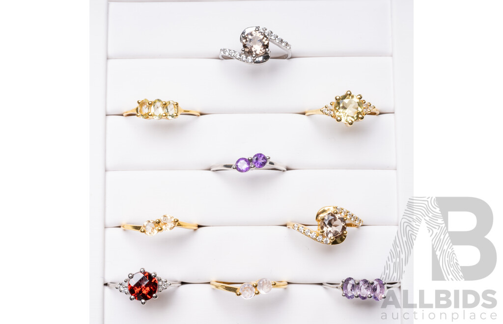 925 Sterling Silver Natural Gemstone Ring Parcel – 16 Rings (Mixed Gemstones & Designs)