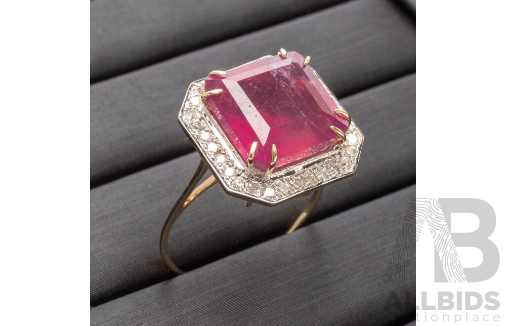 9ct Yellow Gold Natural Ruby & Diamond Ring with Valuation - Size N.5