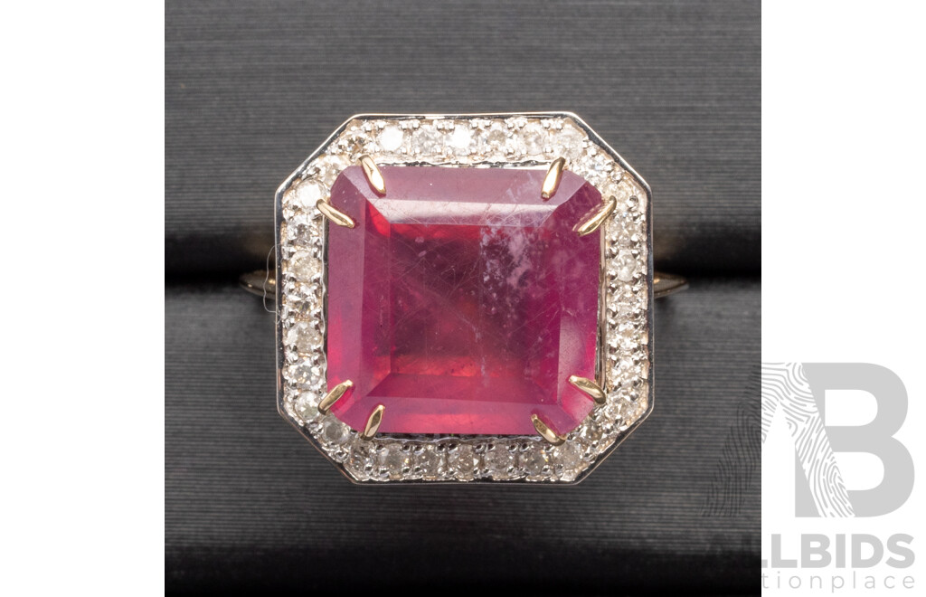9ct Yellow Gold Natural Ruby & Diamond Ring with Valuation - Size N.5