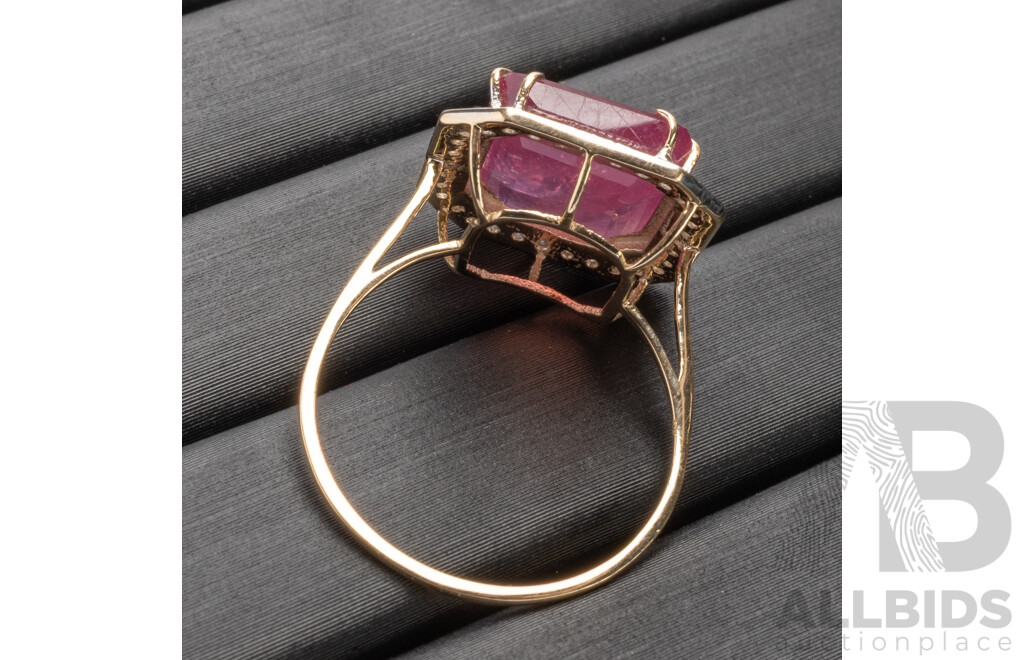 9ct Yellow Gold Natural Ruby & Diamond Ring with Valuation - Size N.5