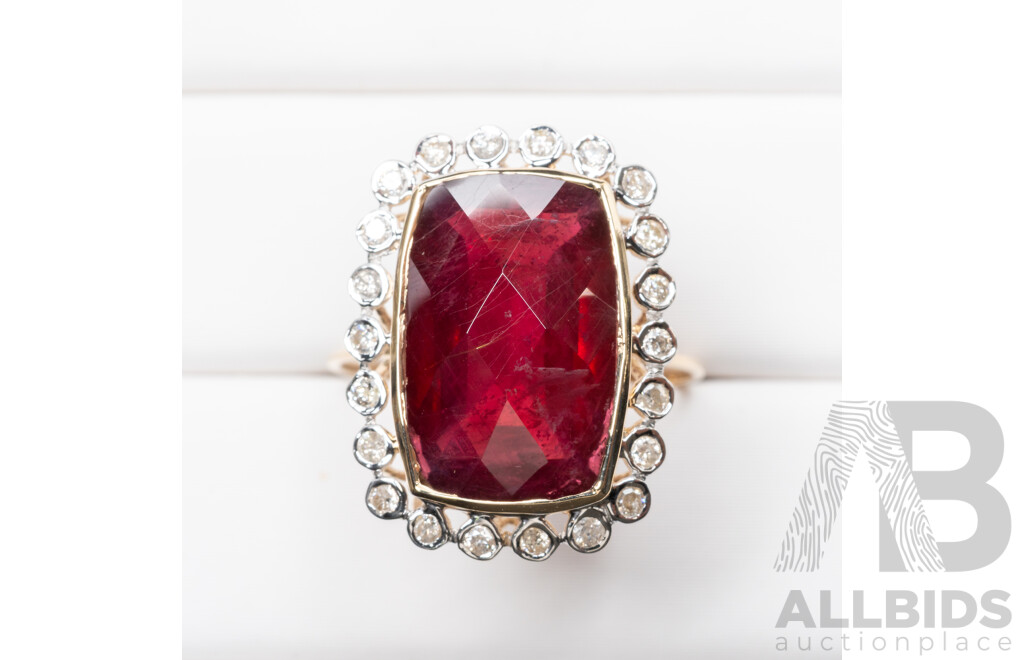 9ct Yellow Gold Natural Ruby & Diamond Ring with Valuation - Size L.5