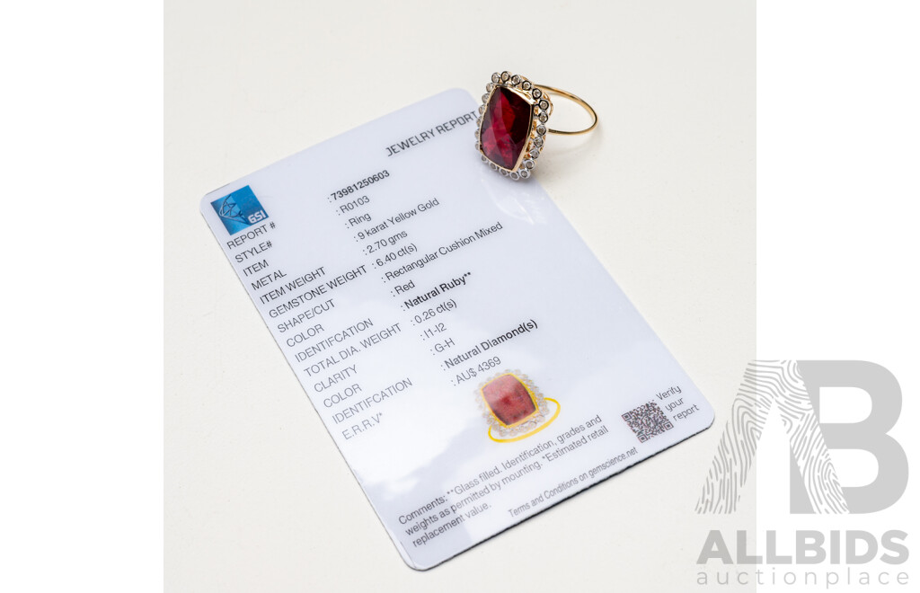 9ct Yellow Gold Natural Ruby & Diamond Ring with Valuation - Size L.5