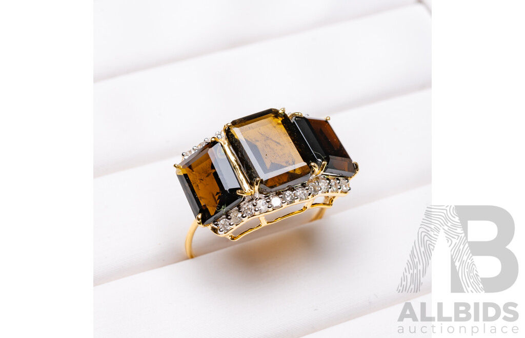 9ct Yellow Gold Natural Tourmaline / Natural  & Diamond Ring with Valuation - Size L.5