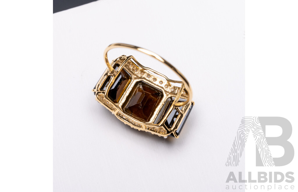 9ct Yellow Gold Natural Tourmaline / Natural  & Diamond Ring with Valuation - Size L.5