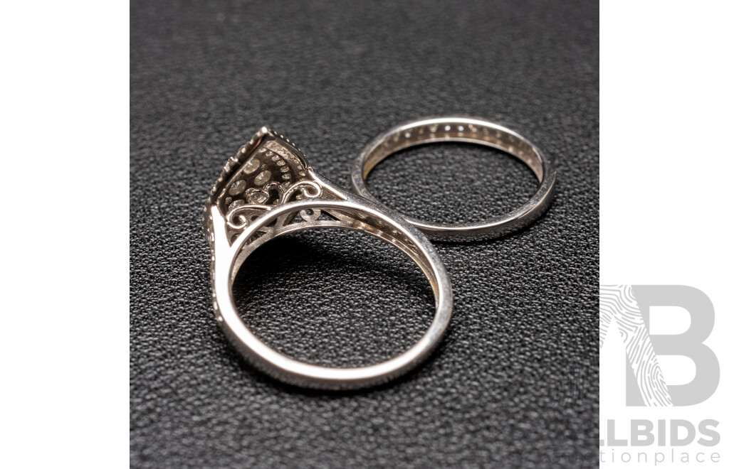 18ct White Gold Pear Ring & Wedder with 1ct of Natural Diamonds Bridal Set - Size N.5