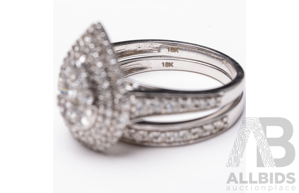18ct White Gold Pear Ring & Wedder with 1ct of Natural Diamonds Bridal Set - Size N.5