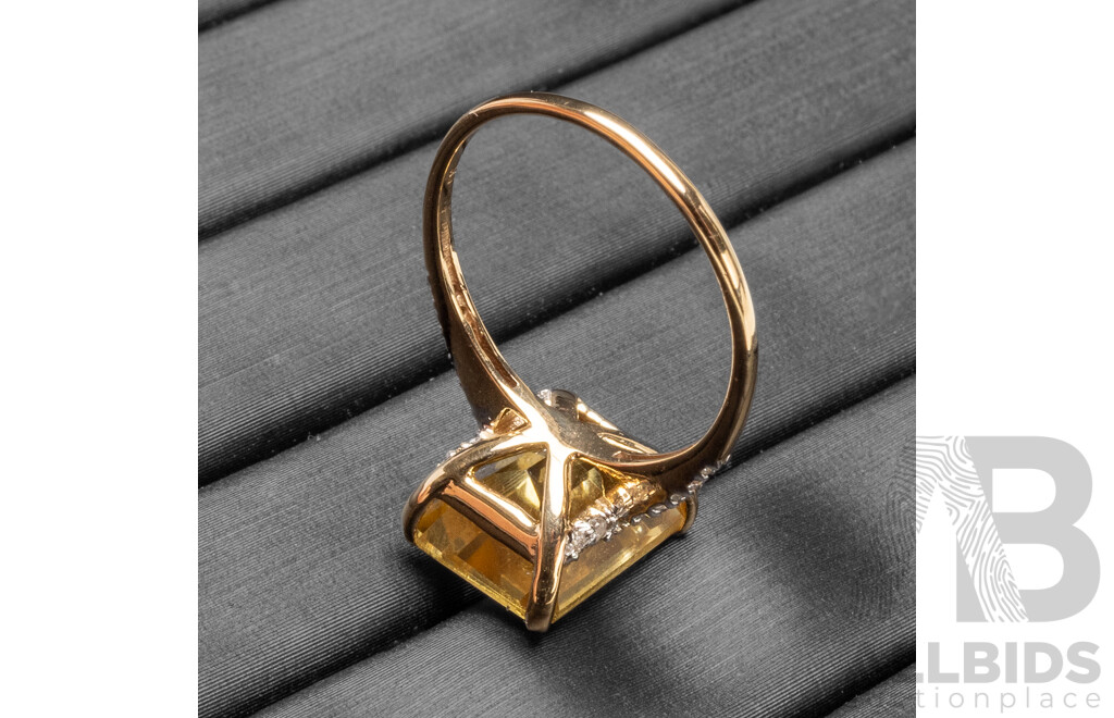 9ct Yellow Gold Natural Citrine & Diamond Ring with Valuation - Size N.5