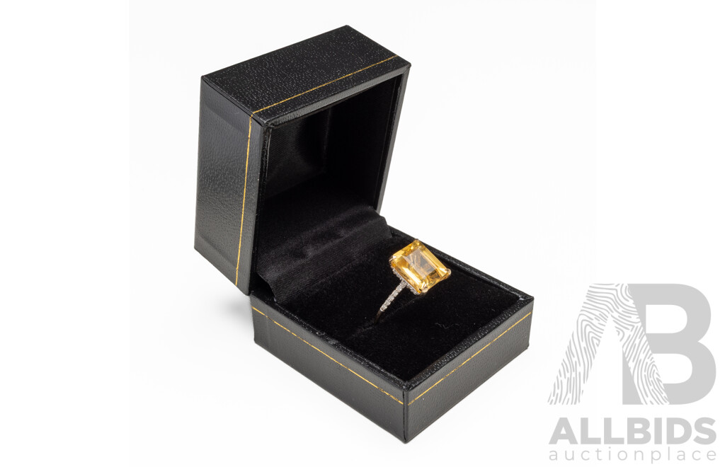 9ct Yellow Gold Natural Citrine & Diamond Ring with Valuation - Size N.5