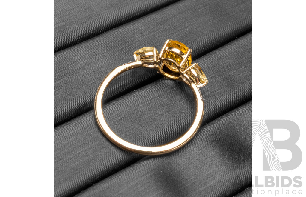 9ct Yellow Gold Natural Citrine & Diamond Ring with Valuation - Size N.5