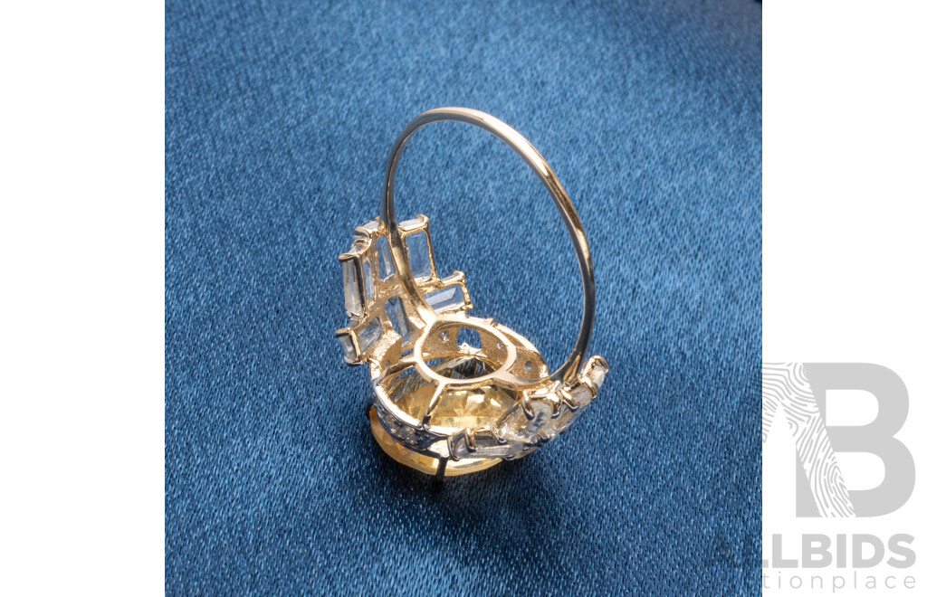 9ct Yellow Gold Natural Citrine, White Topaz & Diamond Ring with Valuation - Size L.5