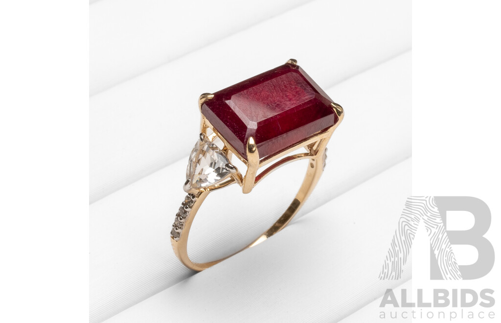 9ct Yellow Gold Natural Ruby & Diamond Ring with Valuation - Size O