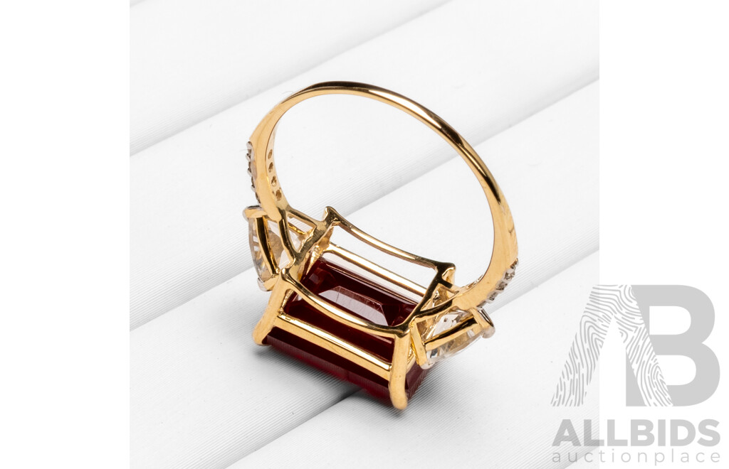 9ct Yellow Gold Natural Ruby & Diamond Ring with Valuation - Size O