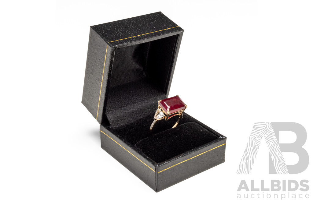 9ct Yellow Gold Natural Ruby & Diamond Ring with Valuation - Size O