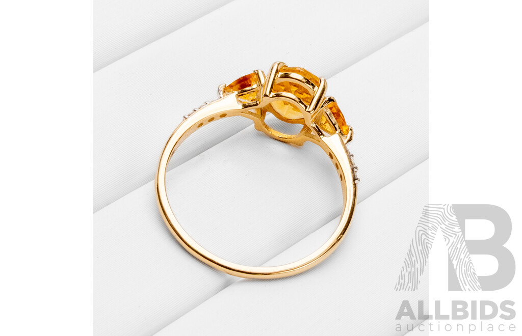 9ct Yellow Gold Natural Citrine & Diamond Ring with Valuation - Size N.5