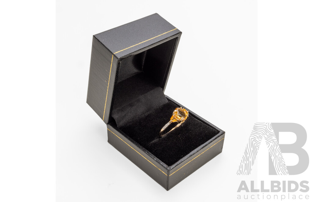 9ct Yellow Gold Natural Citrine & Diamond Ring with Valuation - Size N.5