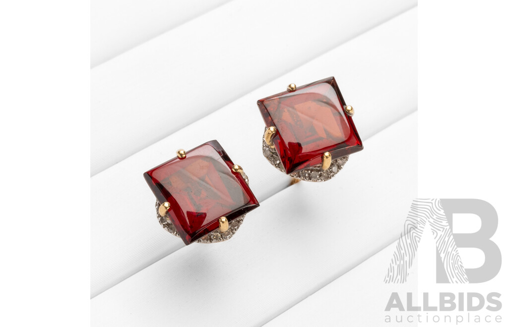 9ct Yellow Gold Natural Garnet & Diamond Earrings with Valuation