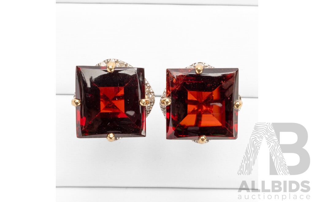 9ct Yellow Gold Natural Garnet & Diamond Earrings with Valuation