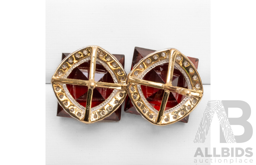 9ct Yellow Gold Natural Garnet & Diamond Earrings with Valuation