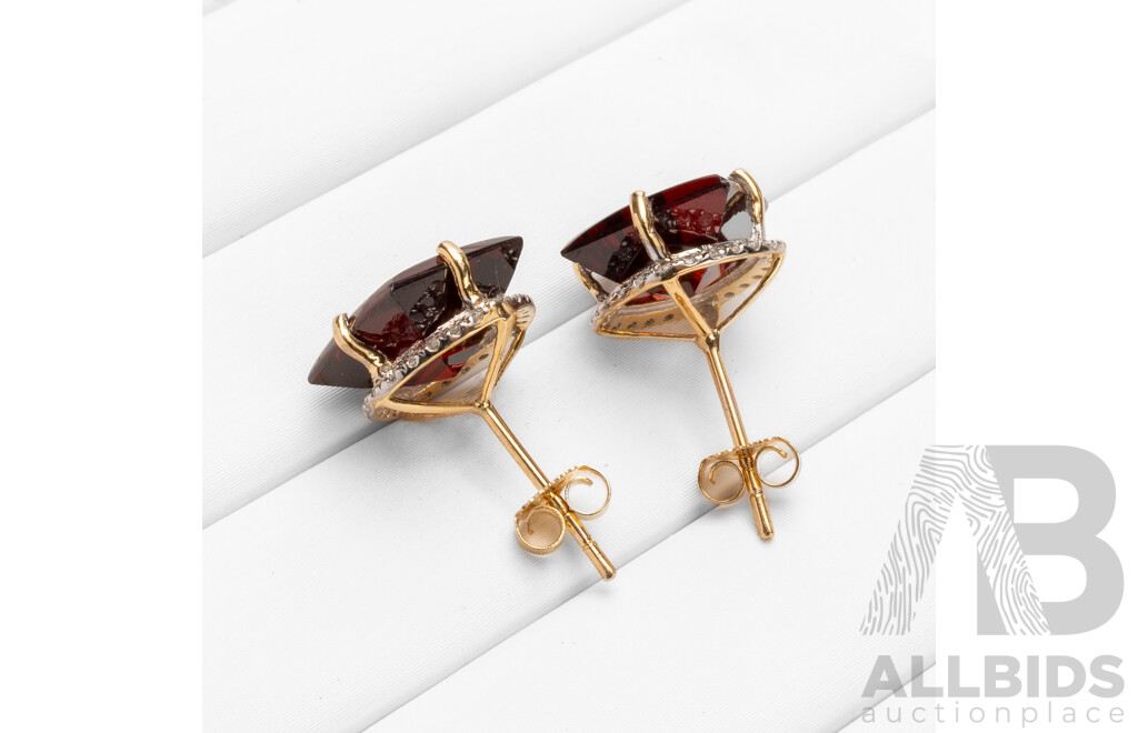 9ct Yellow Gold Natural Garnet & Diamond Earrings with Valuation
