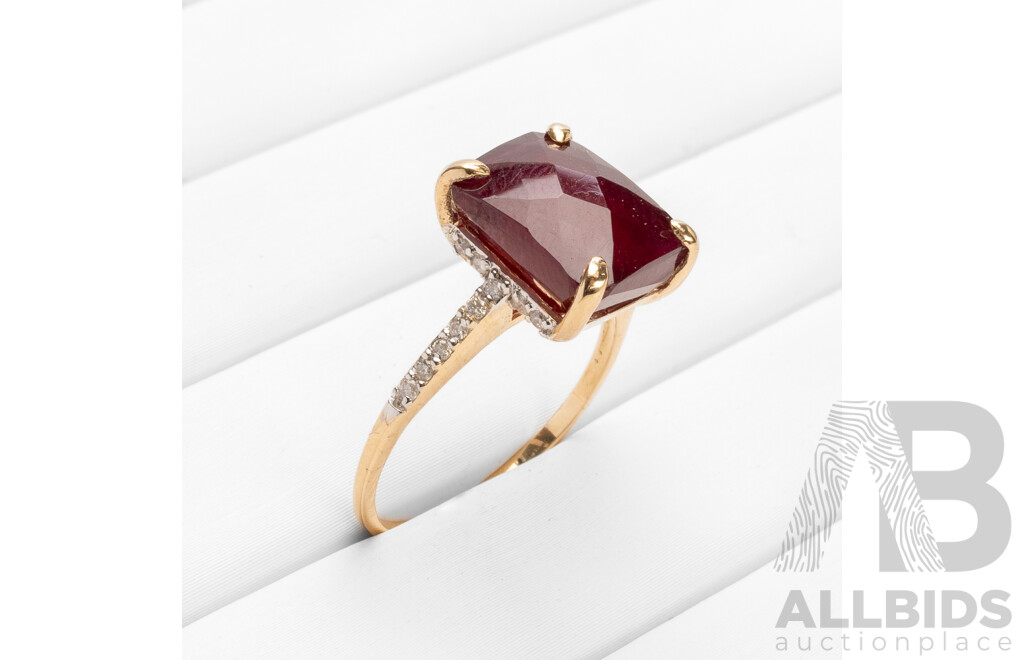 9ct Yellow Gold Natural Ruby & Diamond Ring with Valuation - Size N