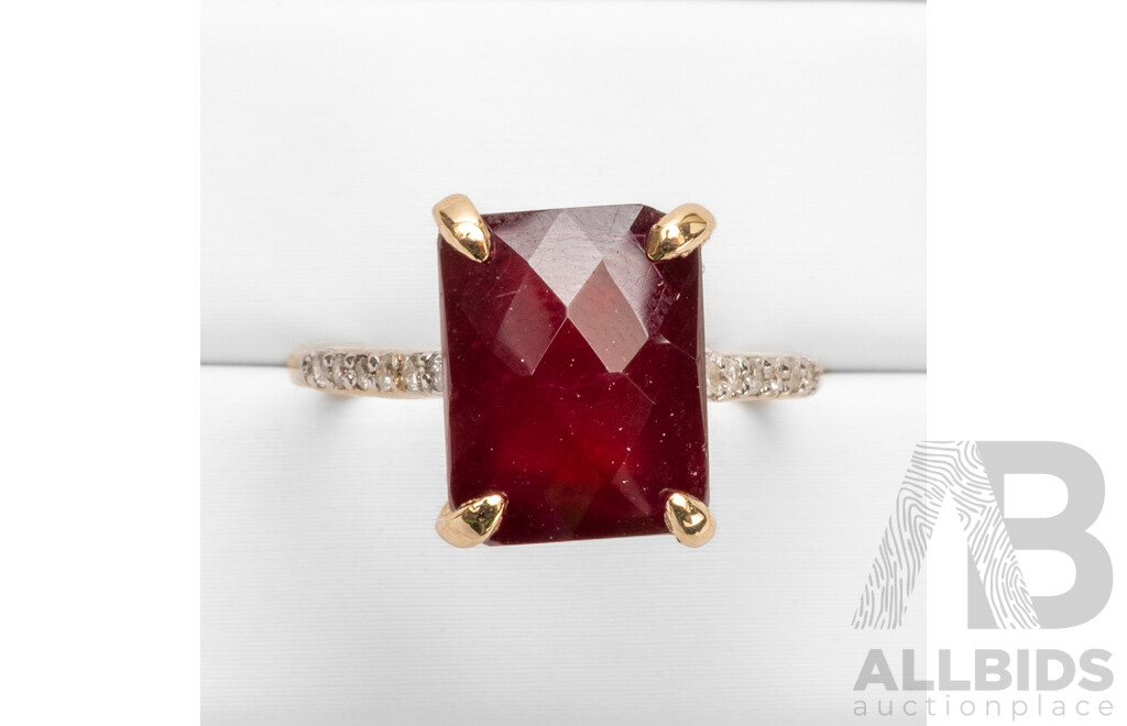 9ct Yellow Gold Natural Ruby & Diamond Ring with Valuation - Size N