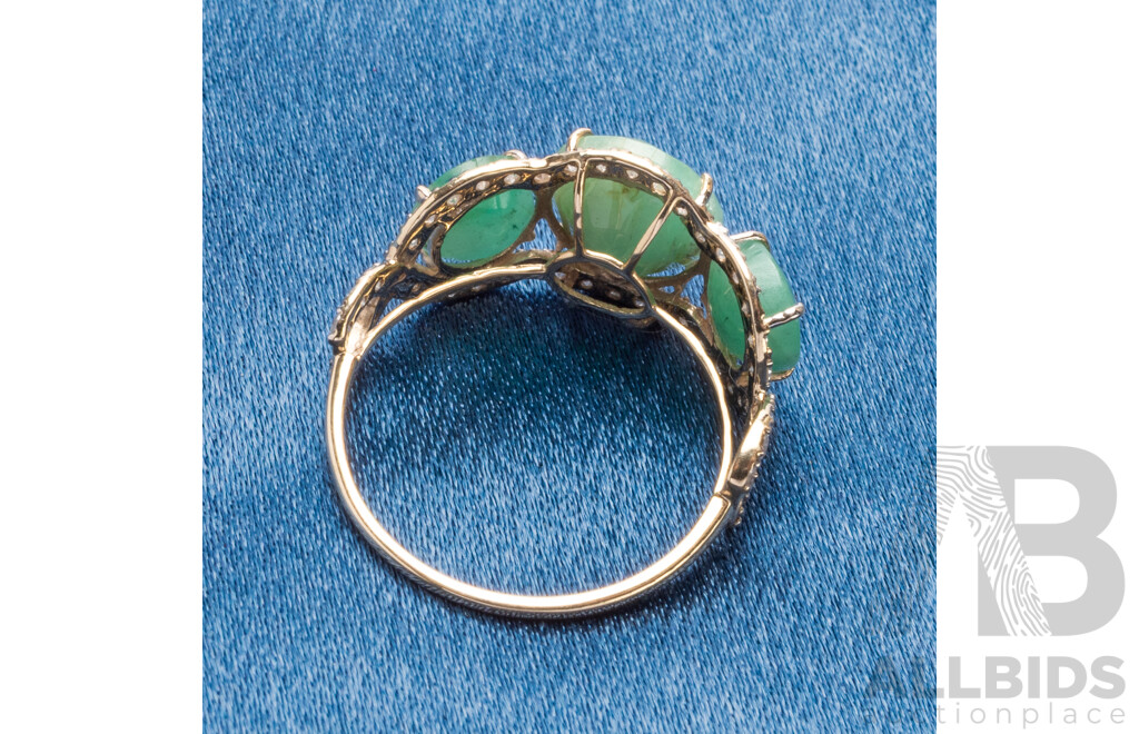 9ct Yellow Gold Natural Emerald & Diamond Ring with Valuation - Size L.5