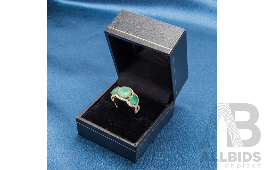 9ct Yellow Gold Natural Emerald & Diamond Ring with Valuation - Size L.5
