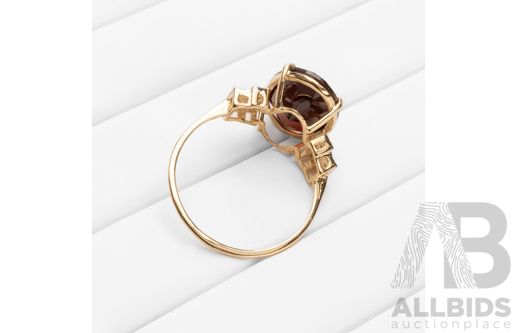 9ct Yellow Gold Natural Garnet & Diamond Ring with Valuation - Size O.5