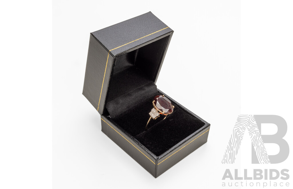 9ct Yellow Gold Natural Garnet & Diamond Ring with Valuation - Size O.5