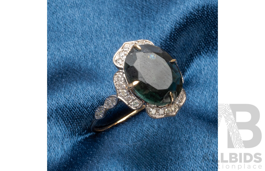 9ct Yellow Gold Natural Tourmaline & Diamond Ring with Valuation - Size L.5