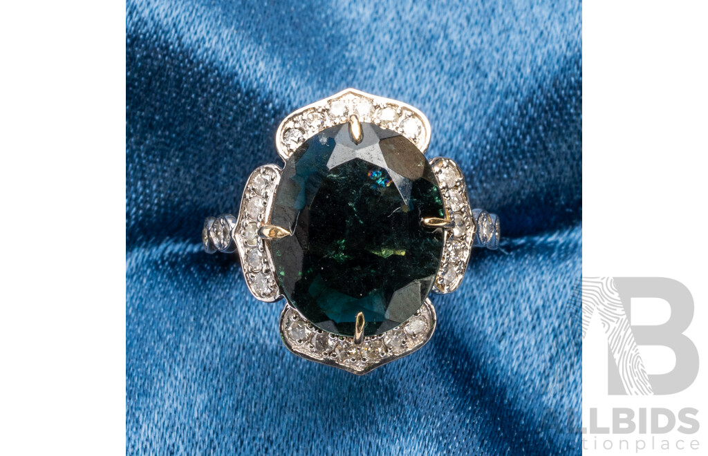 9ct Yellow Gold Natural Tourmaline & Diamond Ring with Valuation - Size L.5