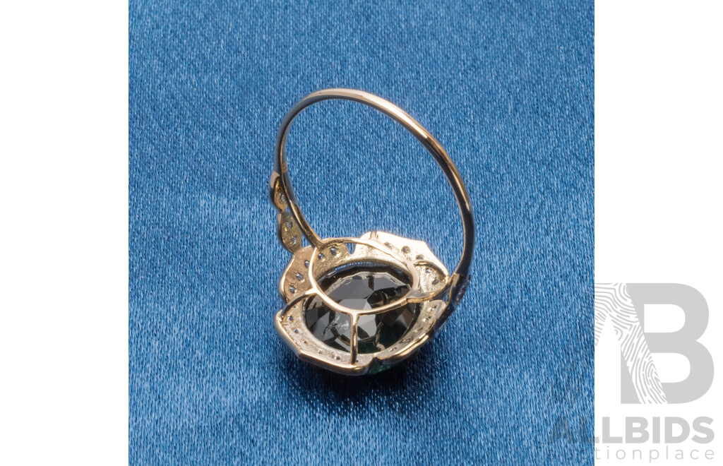 9ct Yellow Gold Natural Tourmaline & Diamond Ring with Valuation - Size L.5