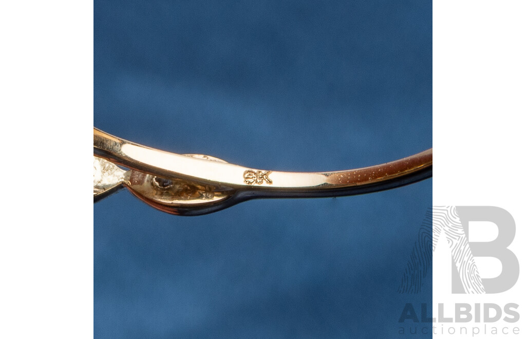 9ct Yellow Gold Natural Tourmaline & Diamond Ring with Valuation - Size L.5