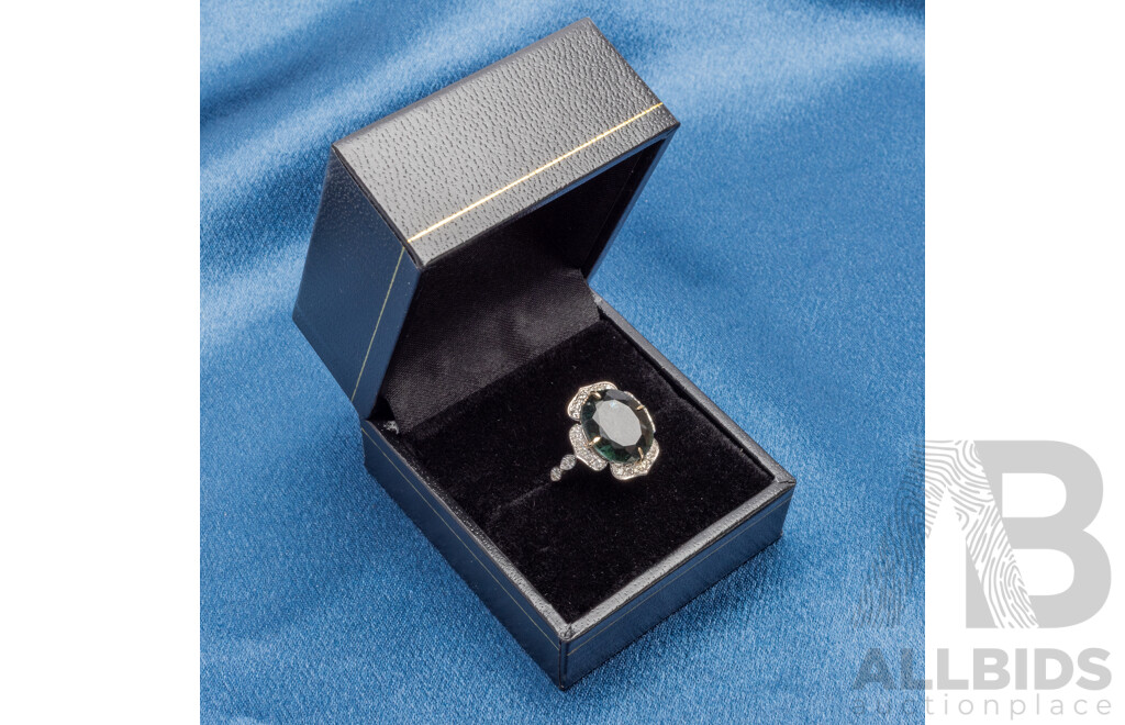 9ct Yellow Gold Natural Tourmaline & Diamond Ring with Valuation - Size L.5