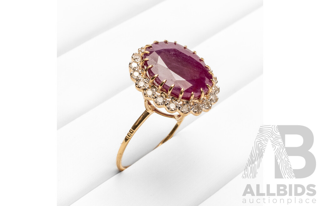 14ct Yellow Gold Natural Unheated, Untreated Ruby & Diamond Ring - Size L