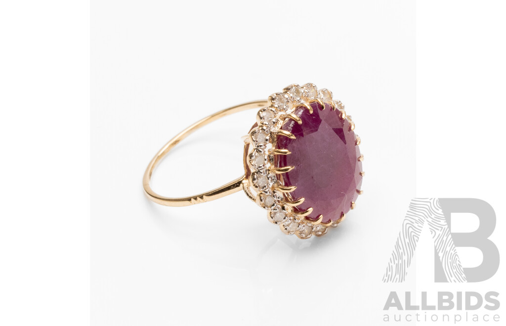14ct Yellow Gold Natural Unheated, Untreated Ruby & Diamond Ring - Size L