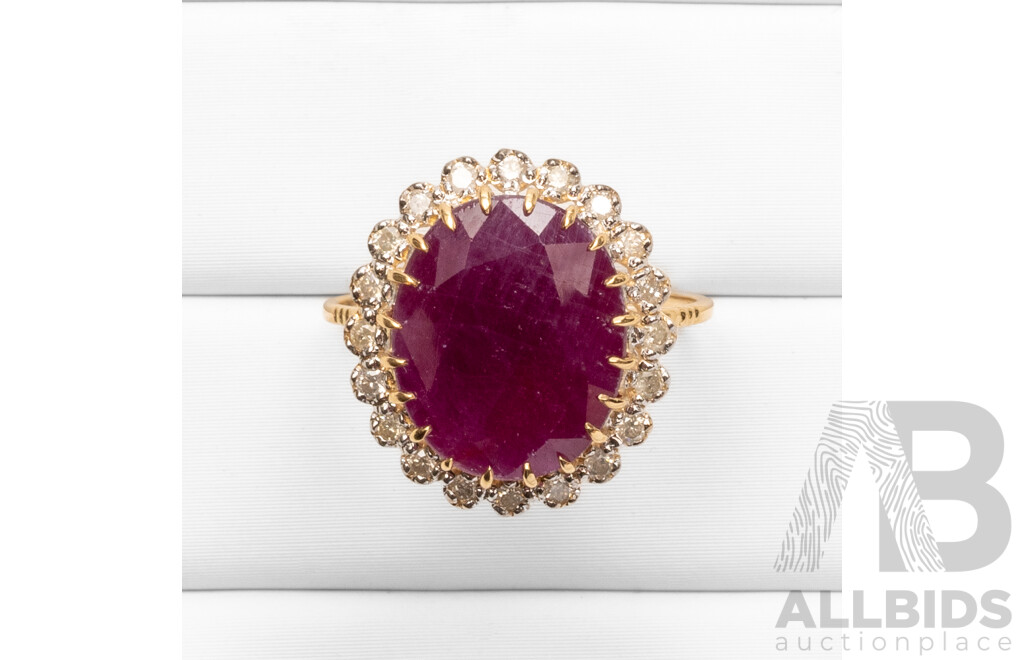 14ct Yellow Gold Natural Unheated, Untreated Ruby & Diamond Ring - Size L