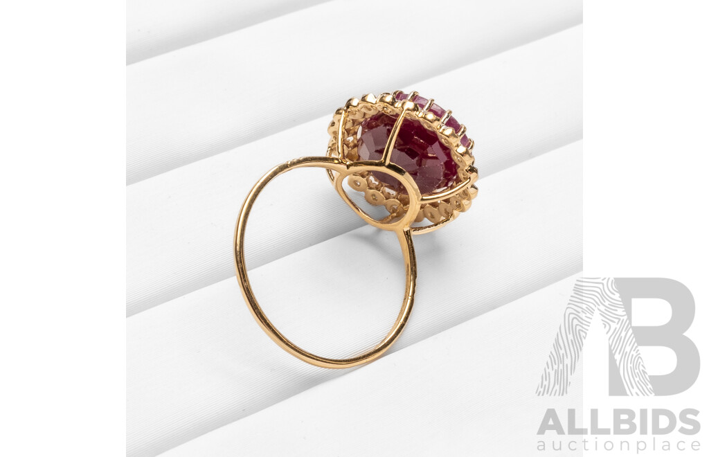 14ct Yellow Gold Natural Unheated, Untreated Ruby & Diamond Ring - Size L