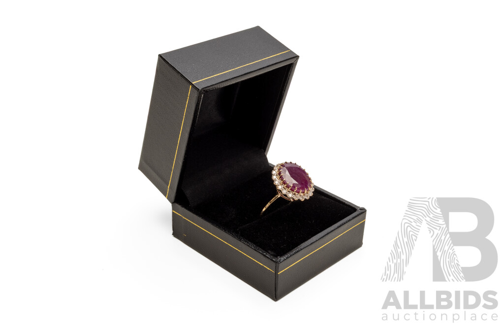 14ct Yellow Gold Natural Unheated, Untreated Ruby & Diamond Ring - Size L