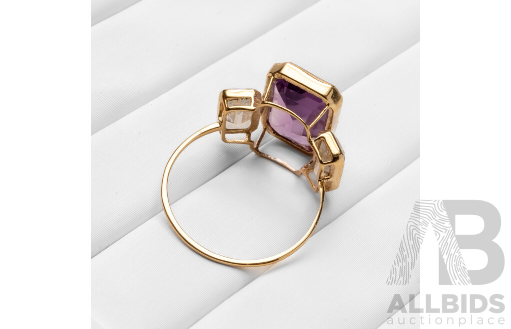 14ct Yellow Gold Natural Amethyst / Natural White Topaz Ring with Valuation - Size O