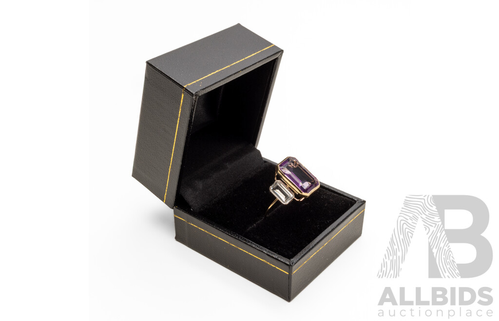 14ct Yellow Gold Natural Amethyst / Natural White Topaz Ring with Valuation - Size O