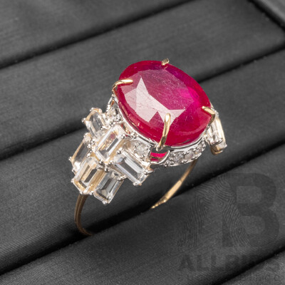 9ct Yellow Gold Natural Ruby, Topaz & Diamond Ring with Valuation - Size L.5