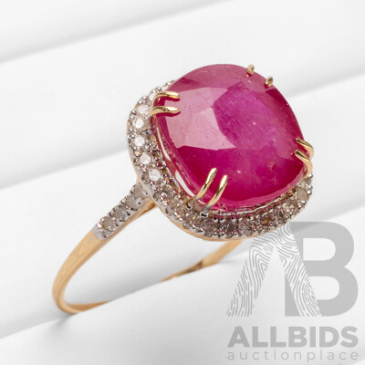 9ct Yellow Gold Natural Ruby & Diamond Ring with Valuation - Size N.5