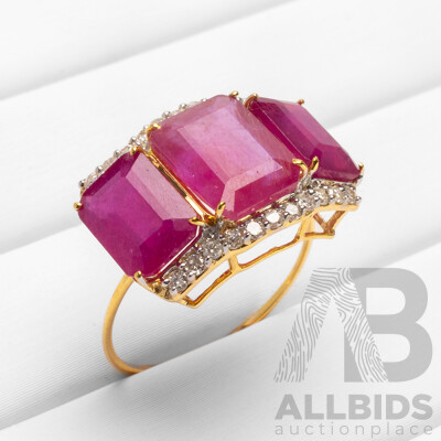 9ct Yellow Gold Natural Ruby / Natural  & Diamond Ring with Valuation - Size L.5