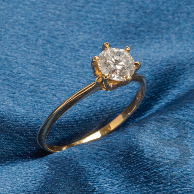 18ct Yellow Gold Natural 0.78ct Diamond Engagement Solitaire Ring - Size N.5