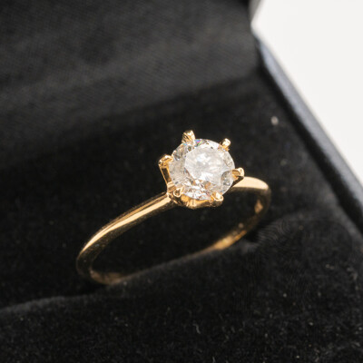 18ct Yellow Gold Natural 0.78ct Diamond Engagement Solitaire Ring - Size N.5