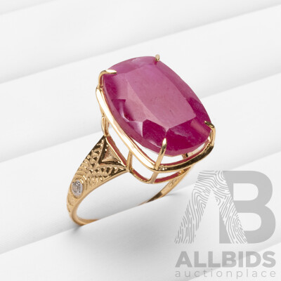 9ct Yellow Gold Natural Ruby & Diamond Ring with Valuation - Size L.5