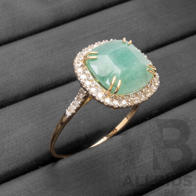 9ct Yellow Gold Natural Emerald & Diamond Ring with Valuation - Size N.5